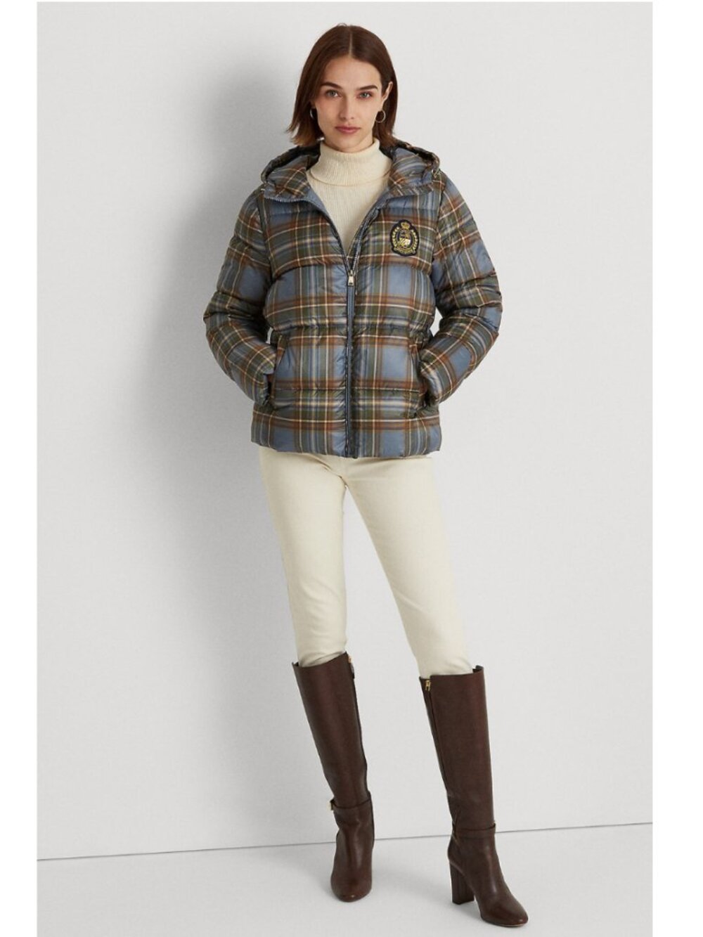 LAUREN Ralph Lauren | Hooded Plaid Puffer Jacket in Highland Tartan | Size XS